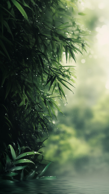 唯美雨中竹林