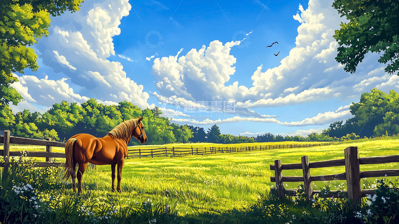 高清大图下载【趣麦麦图】卡通牧场骏马