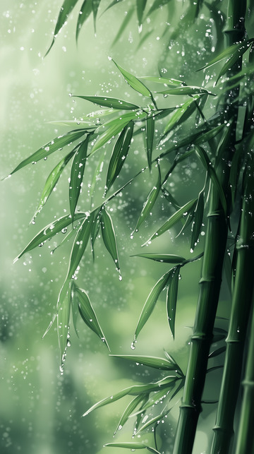 自然雨中竹林