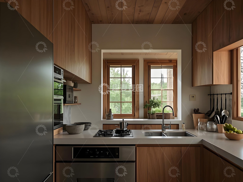 高清大图下载【趣麦麦图】木色嵌入式电器实用厨房