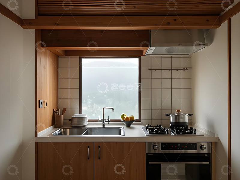 高清大图下载【趣麦麦图】木色传统风格开放式厨房