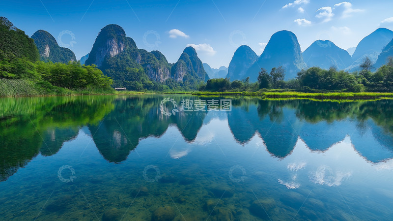 高清大图下载【趣麦麦图】峰林池塘水池绿植