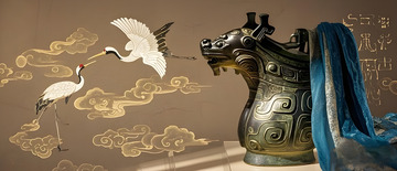 古韵青铜与仙鹤文物摄影图