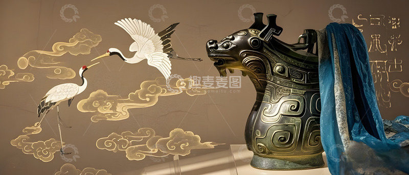 高清大图下载【趣麦麦图】古韵青铜与仙鹤文物摄影图