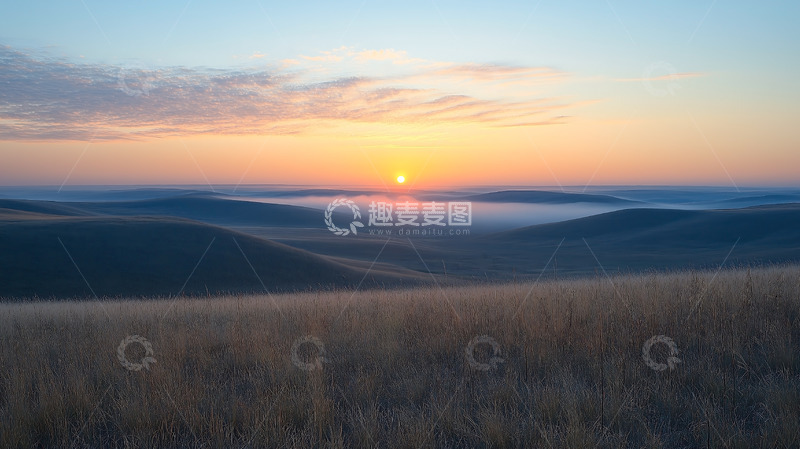 高清大图下载【趣麦麦图】平原草原夕阳