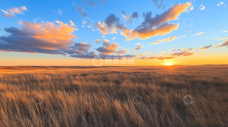 高清大图下载【趣麦麦图】夕阳草原平原