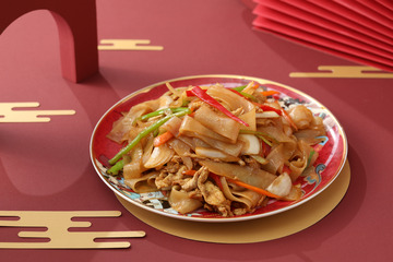 素炒河粉摄影图