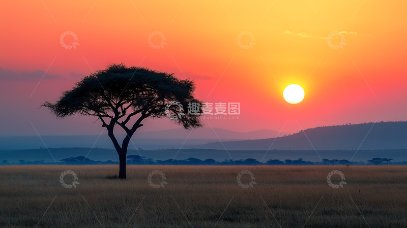 高清大图下载【趣麦麦图】草原平原夕阳