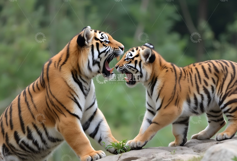 高清大图下载【趣麦麦图】华南虎互相打闹