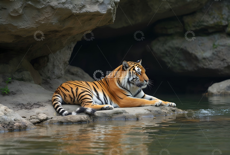 高清大图下载【趣麦麦图】华南虎溪边休息