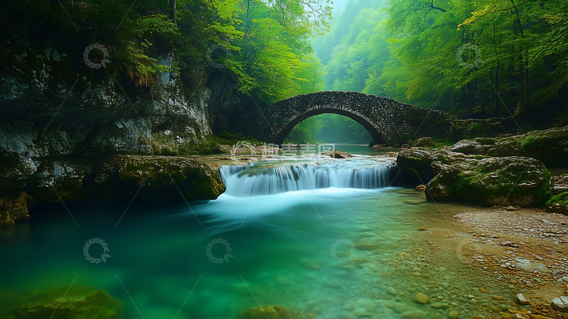 高清大图下载【趣麦麦图】森林小桥河流