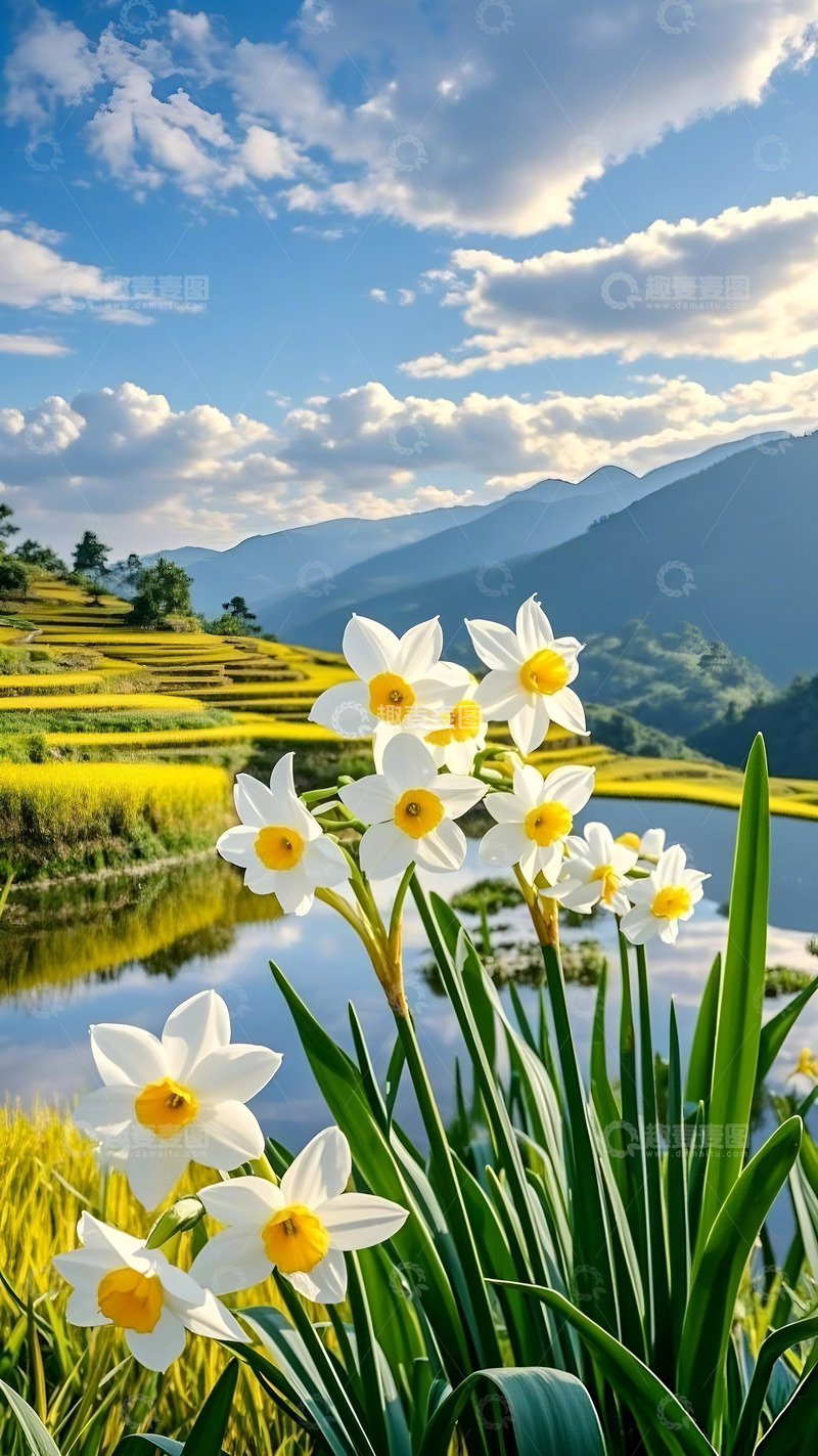 高清大图下载【趣麦麦图】梯田边上水仙花