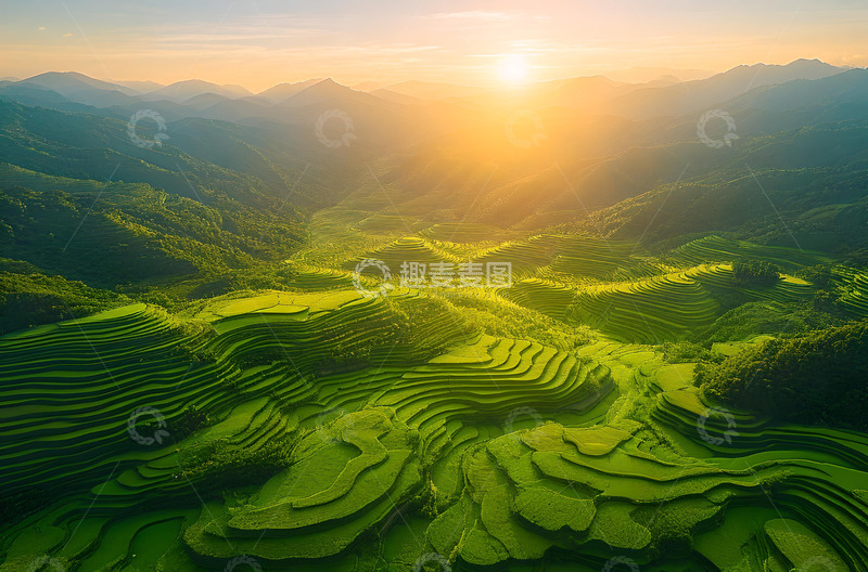 高清大图下载【趣麦麦图】早晨的山野梯田