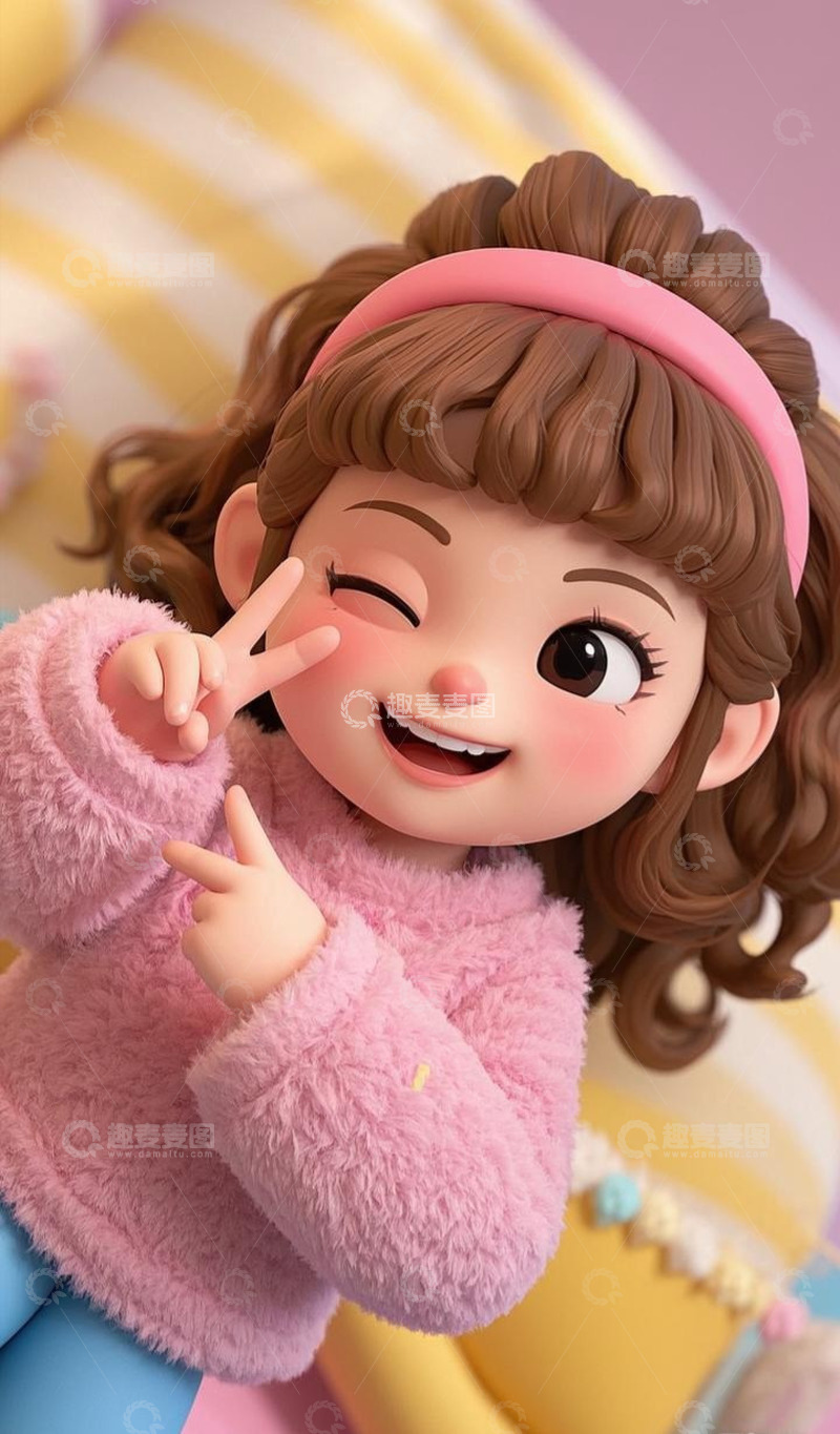 高清大图下载【趣麦麦图】粉色可爱女孩