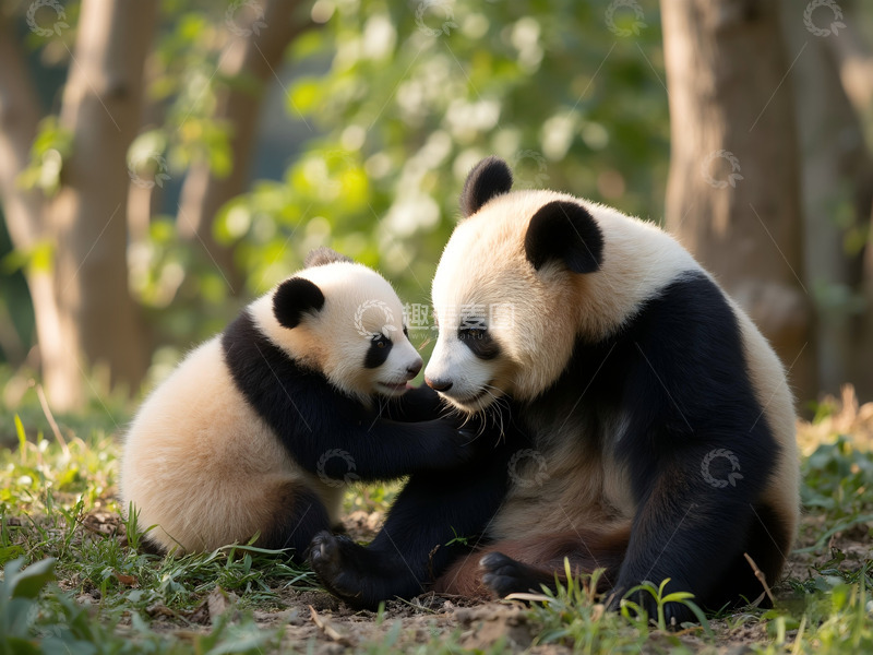 高清大图下载【趣麦麦图】大熊猫母子依偎
