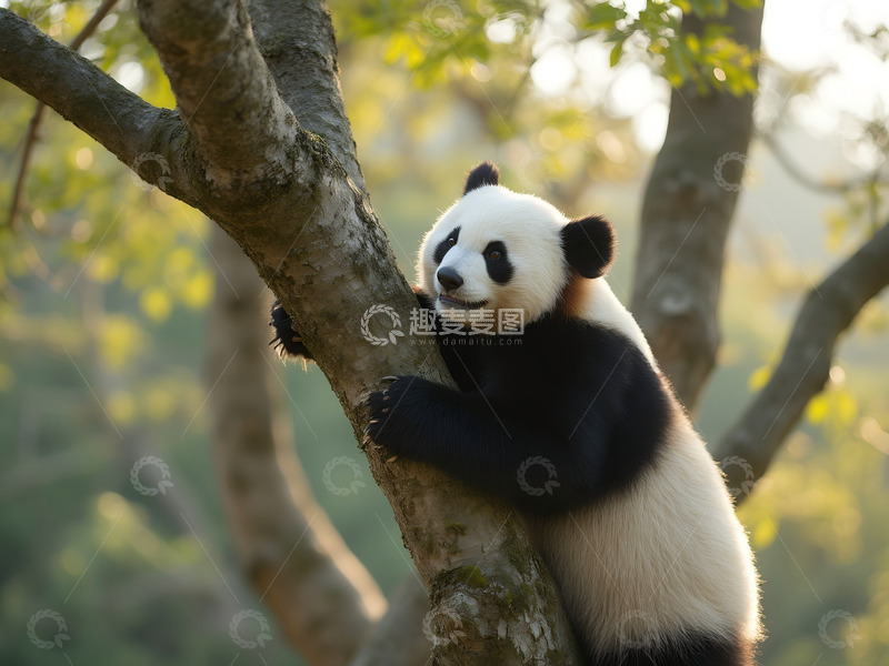 高清大图下载【趣麦麦图】爬树的大熊猫1