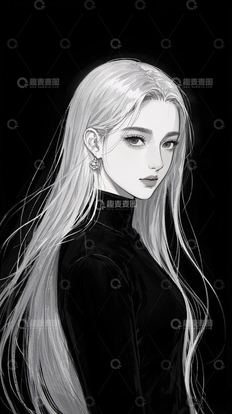 高清大图下载【趣麦麦图】黑白唯美女孩1