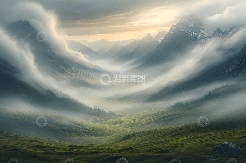 高清大图下载【趣麦麦图】野外大雾遍野的森林