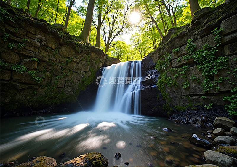 高清大图下载【趣麦麦图】山间小溪瀑布