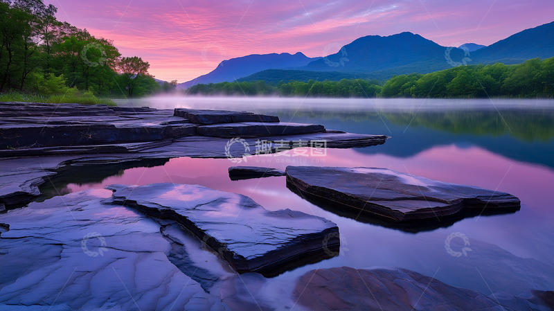 高清大图下载【趣麦麦图】草地湖泊日出晨曦