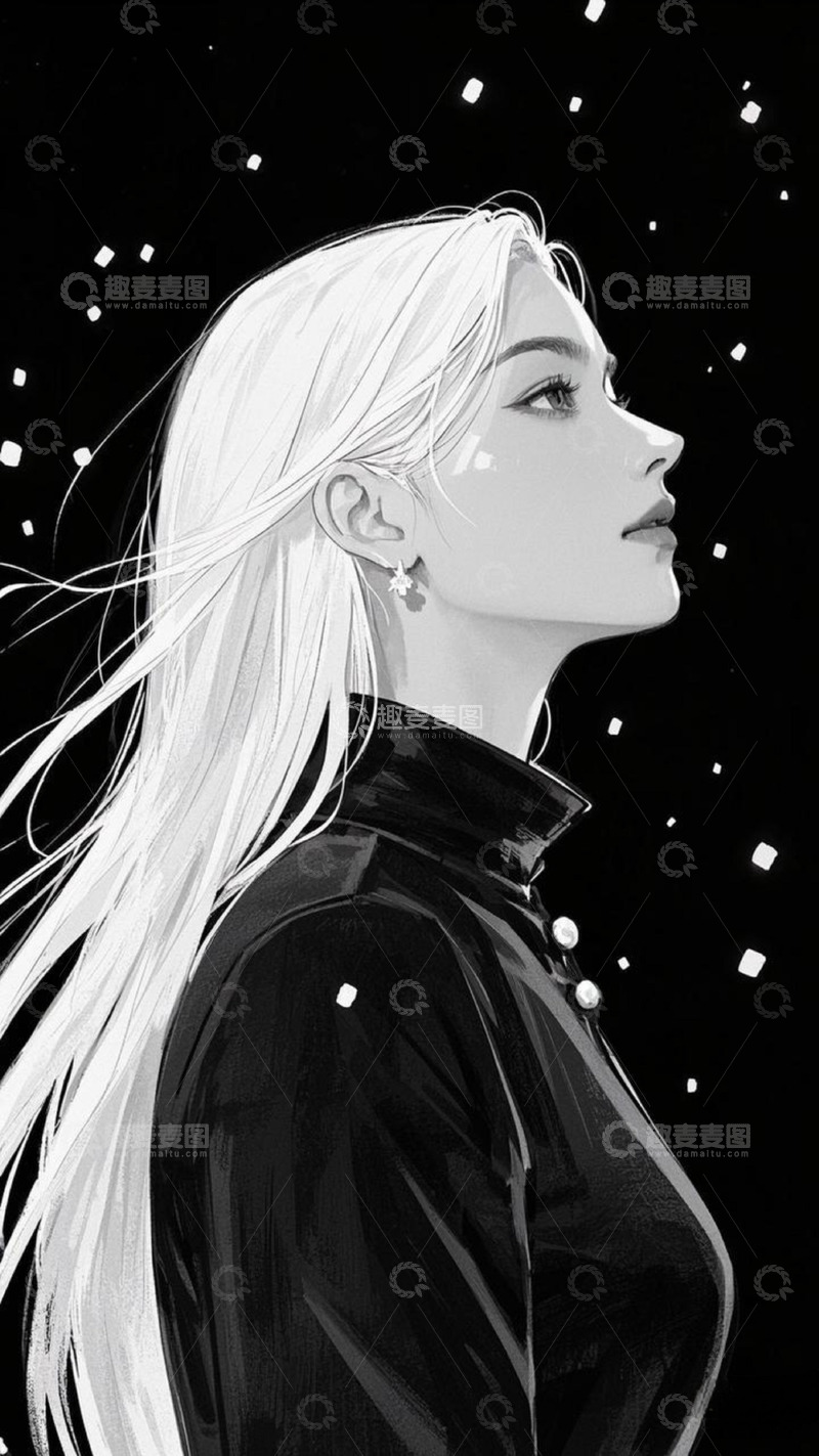 高清大图下载【趣麦麦图】黑白唯美女孩