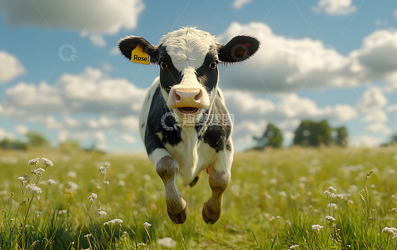 高清大图下载【趣麦麦图】草原上奔跑的奶牛