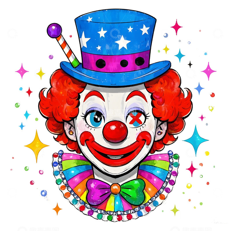 高清大图下载【趣麦麦图】俏皮可爱的小丑形象插画素材
