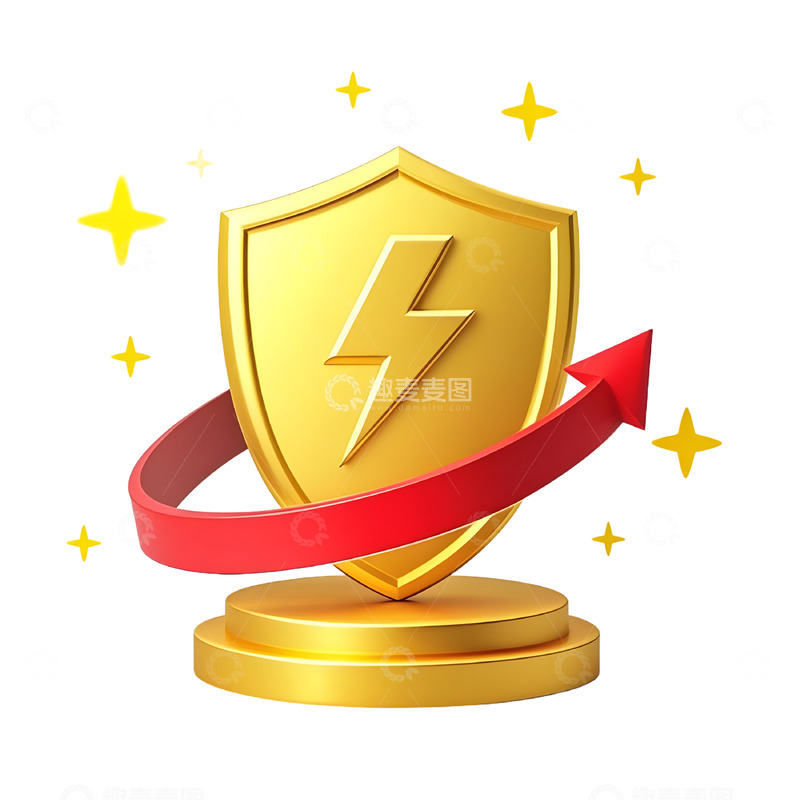 高清大图下载【趣麦麦图】金色浮雕盾牌上升箭头素材
