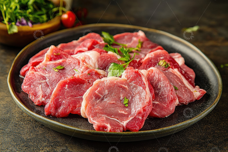 高清大图下载【趣麦麦图】一盘新鲜的牛肉切片