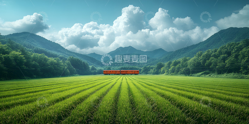 高清大图下载【趣麦麦图】稻田远处的火车