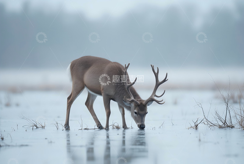 高清大图下载【趣麦麦图】沼泽上的麋鹿