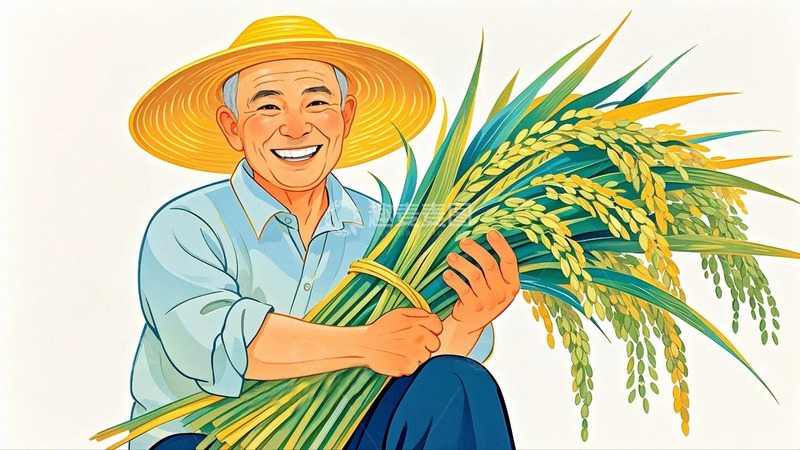 高清大图下载【趣麦麦图】丰收田野稻田喜悦农民伯伯1