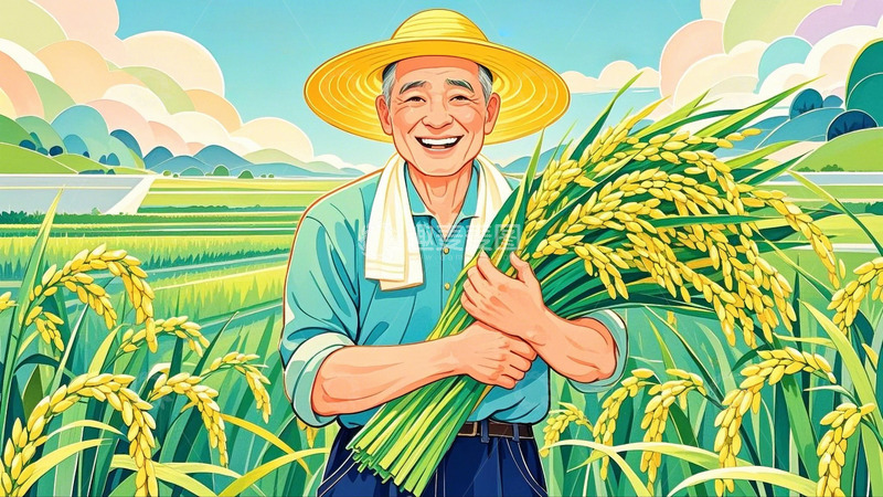 高清大图下载【趣麦麦图】丰收田野稻田喜悦农民伯伯