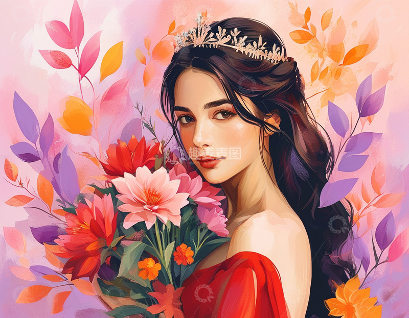 高清大图下载【趣麦麦图】时尚女孩鲜花背景3