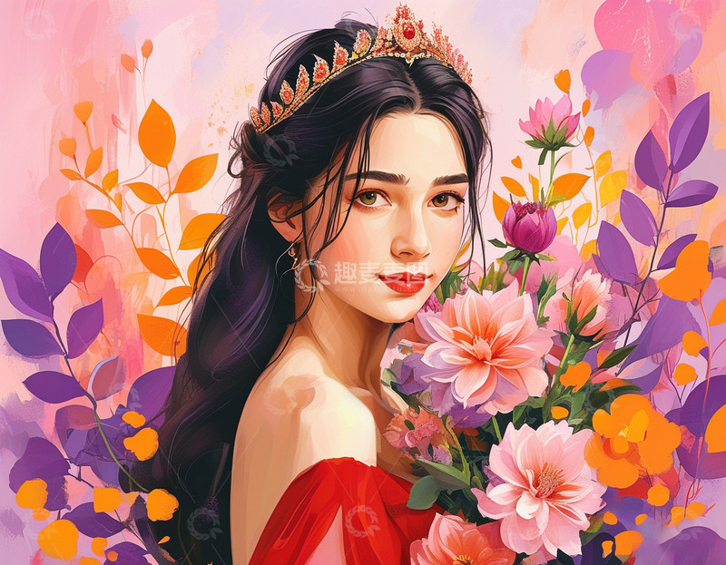 高清大图下载【趣麦麦图】时尚女孩鲜花背景2