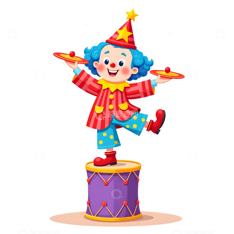 高清大图下载【趣麦麦图】活力四射的表演小丑愚人节插画素材1