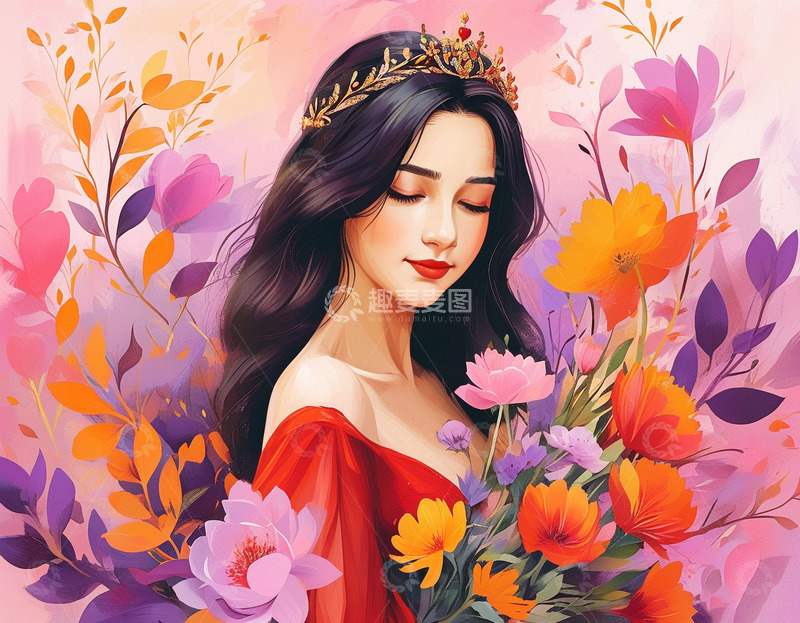 高清大图下载【趣麦麦图】时尚女孩鲜花背景6