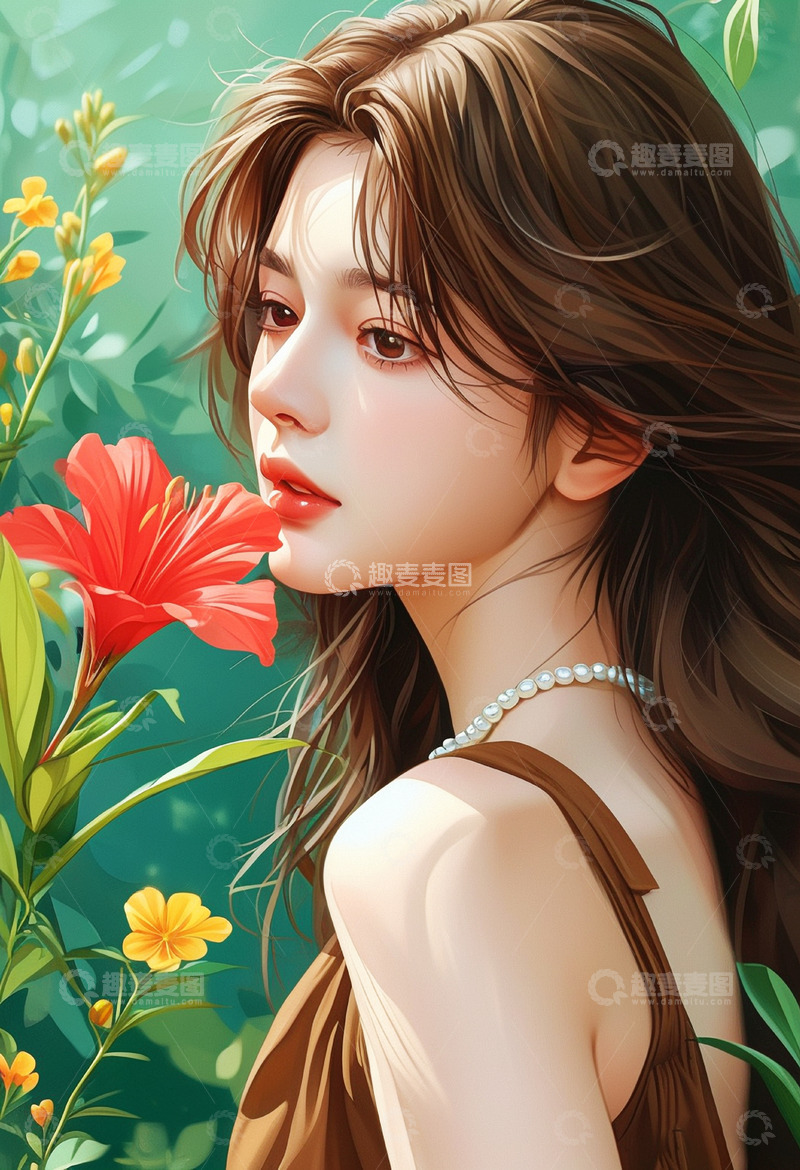 高清大图下载【趣麦麦图】时尚女孩鲜花背景4