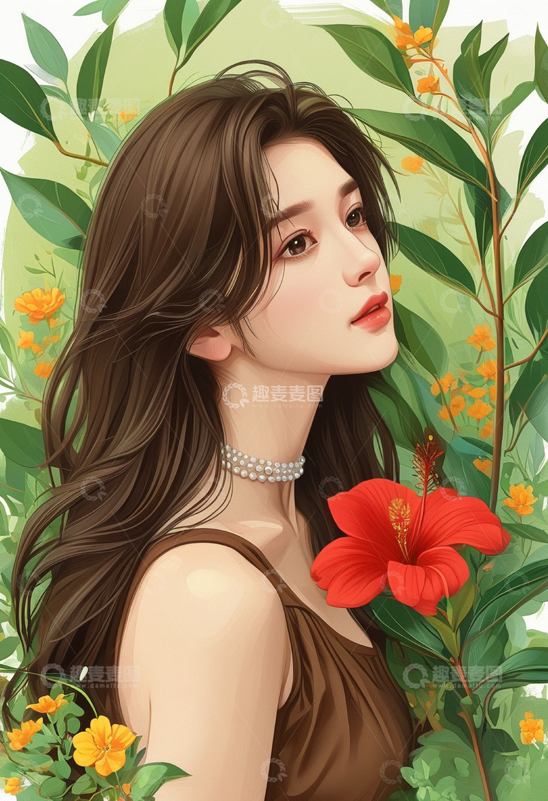 高清大图下载【趣麦麦图】时尚女孩鲜花背景5