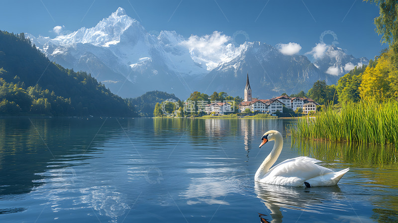 高清大图下载【趣麦麦图】湖面上的白天鹅1