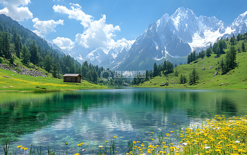 高清大图下载【趣麦麦图】雪山下的湖泊1