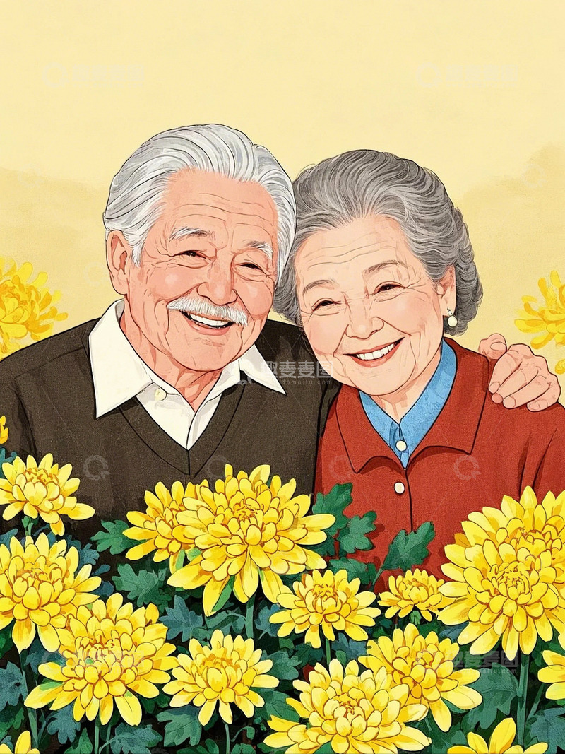 国潮插画老年夫妇爸爸妈妈2