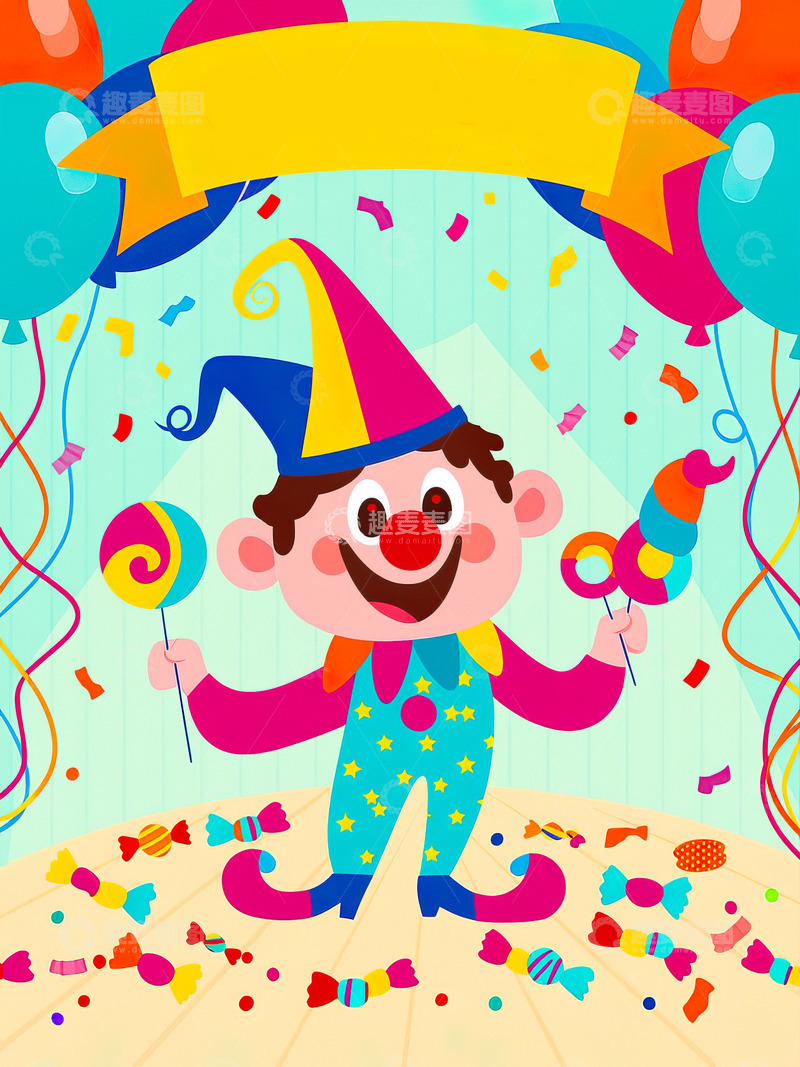 高清大图下载【趣麦麦图】41愚人节小丑卡通插画17