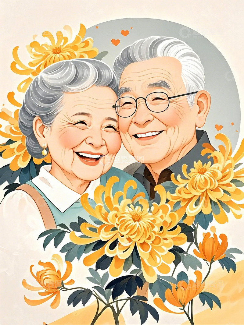 高清大图下载【趣麦麦图】国潮插画老年夫妇爸爸妈妈10