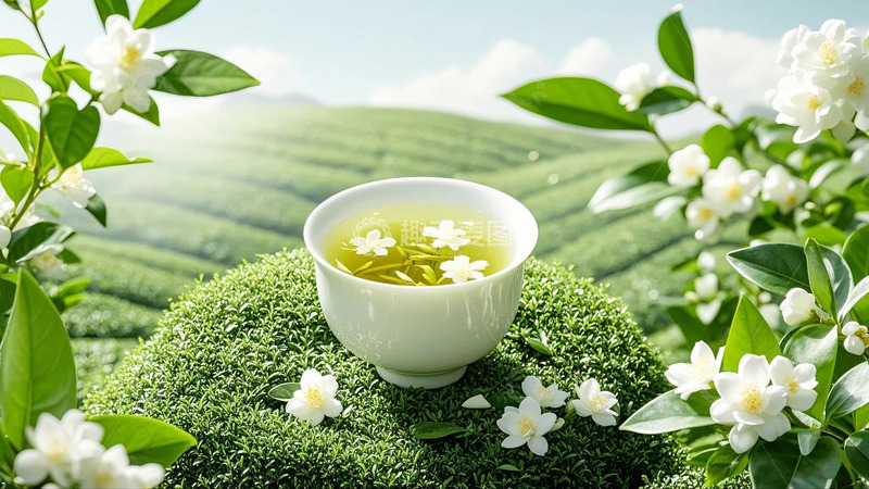 高清大图下载【趣麦麦图】春茶绿茶茉莉花茶1