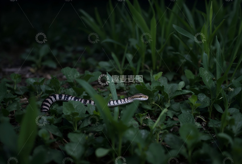 高清大图下载【趣麦麦图】黑夜下的银环蛇  