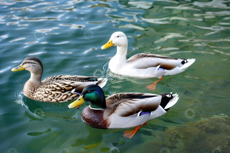 高清大图下载【趣麦麦图】湖里游水的三只野鸭