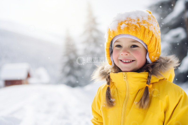冬季雪地里小女孩