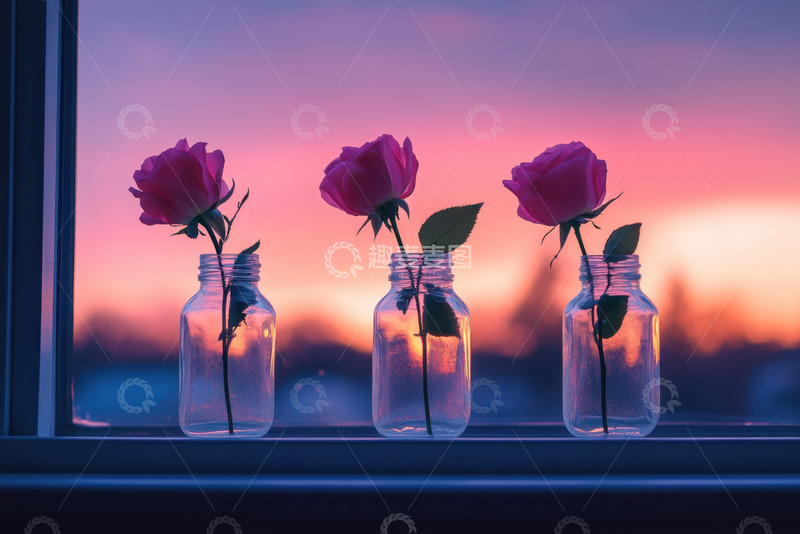高清大图下载【趣麦麦图】插在玻璃瓶内的玫瑰花