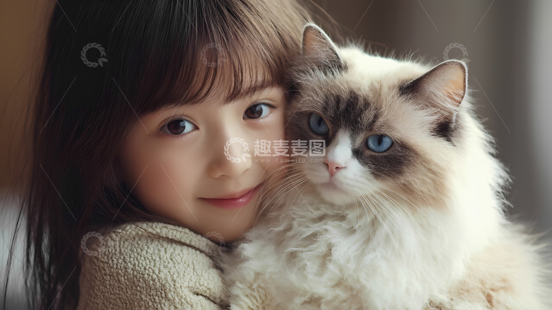 高清大图下载【趣麦麦图】可爱女孩与猫咪宠物摄影图